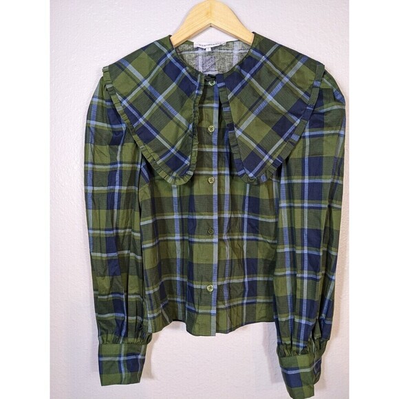WeWoreWhat Plaid Collar Puff Sleeve Top XS - Picture 2 of 6